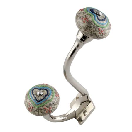 Colorful Hearts Crackle Ceramic Silver Iron Hook